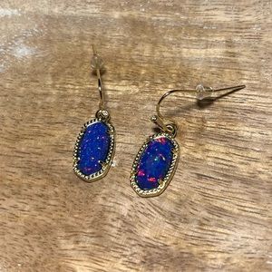 Kendra Scott Lee Gold Drop Earrings in Indigo Kyocera Opal